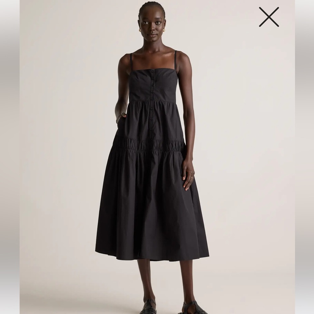 NWT Quince 100% Organic Cotton Poplin Spaghetti Strap Maxi Dress, black S